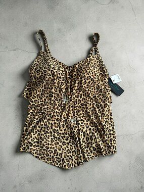 AQUAGREEN Leopard Print Tankini Swim Top Size XL NEW NWT